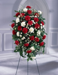 Crimson & White Standing Spray from Maplehurst Florist, local flower shop in Essex Junction